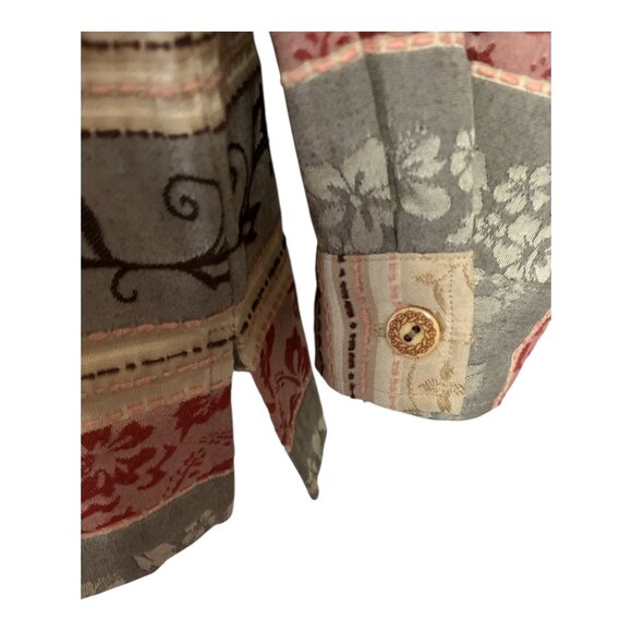 Alfred Dunner Petite 10P Button Front Long Sleeve Shirt Striped Floral Pattern V - Picture 4 of 8